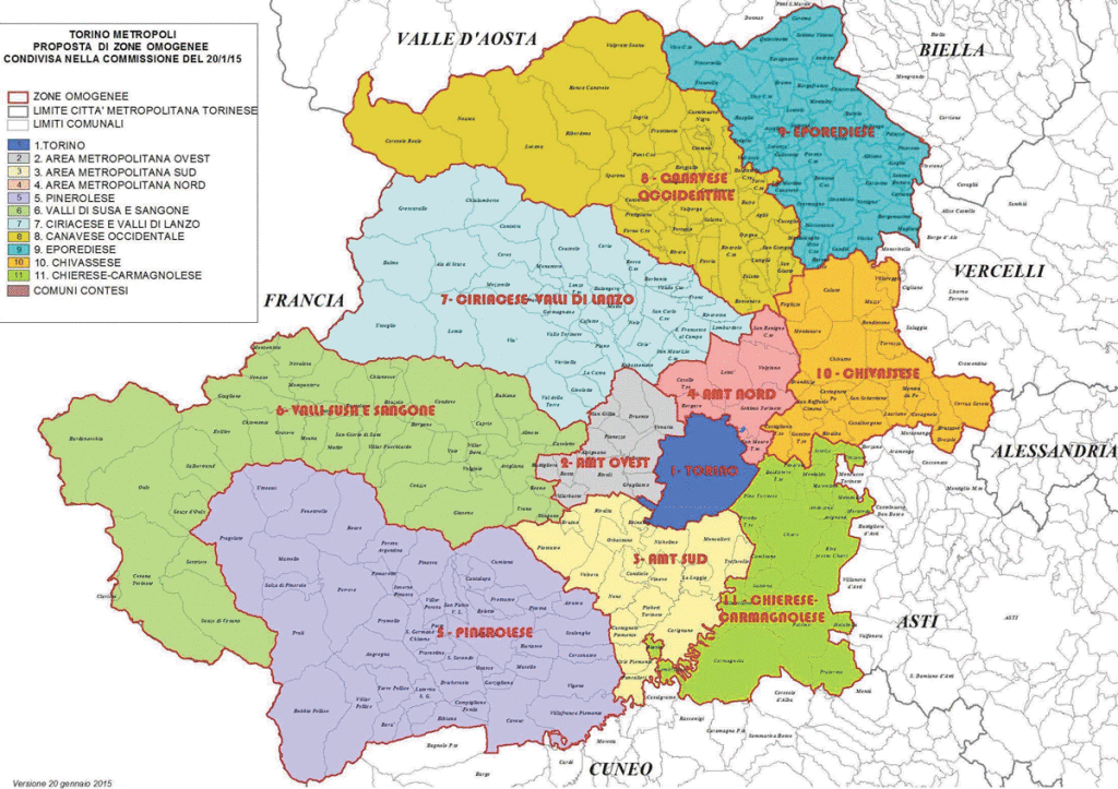 Individuate le 11 zone omogenee della Città Metropolitana di Torino