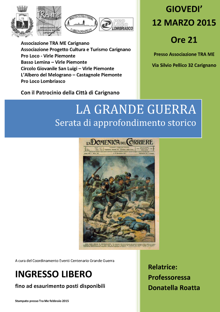 Grande Guerra. Le ragioni del conflitto spiegate in una conferenza a Carignano