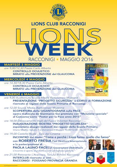 Il Lions club Racconigi:Lions Week – maggio 2016