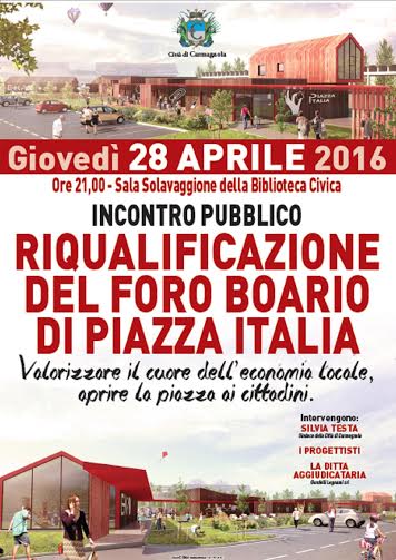 A Carmagnola giovedì 28 aprile si parla di Piazza Italia