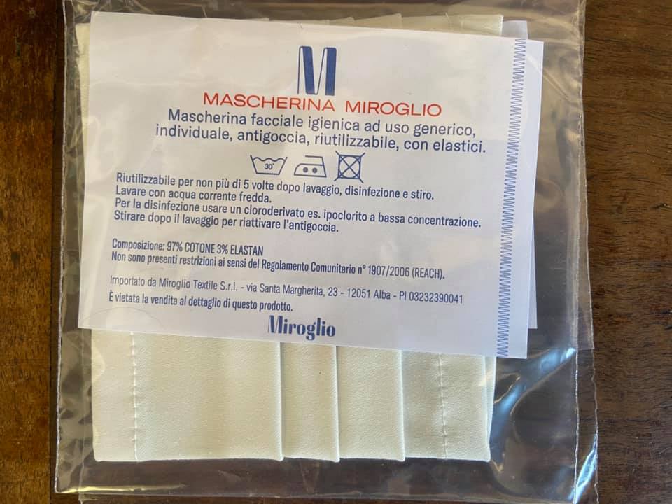 A Virle sono in distribuzione le mascherine lavabili prodotte dalla Miroglio