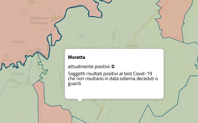 Nessun positivo al Covid a Moretta e Cardè, i dati sulla mappa dei contagi