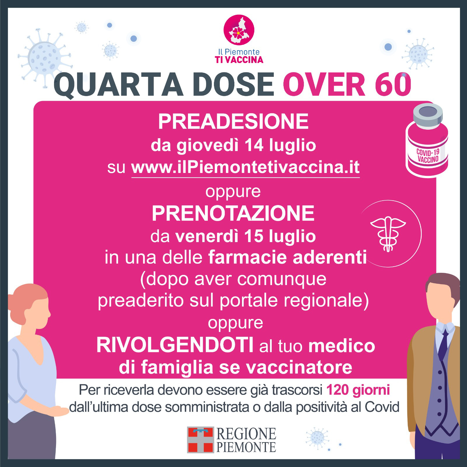 Quarta dose anti Covid-19, adesioni over 60 su ilPiemontretivaccina.it