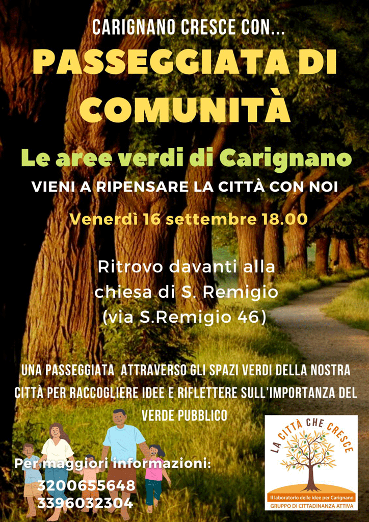 Passeggiata comunitaria a Carignano per esplorare gli spazi verdi della città