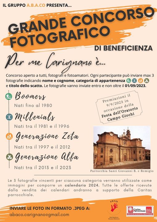 Carignano, concorso fotografico di beneficenza per la Caritas