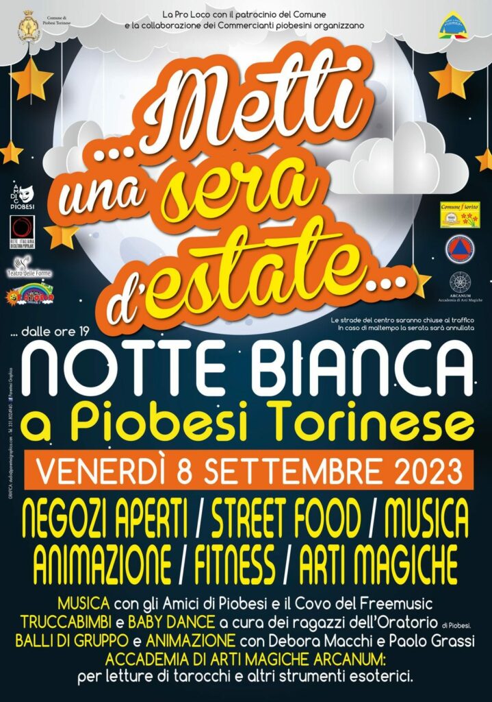 Notte bianca a Piobesi Torinese venerdì 8 settembre