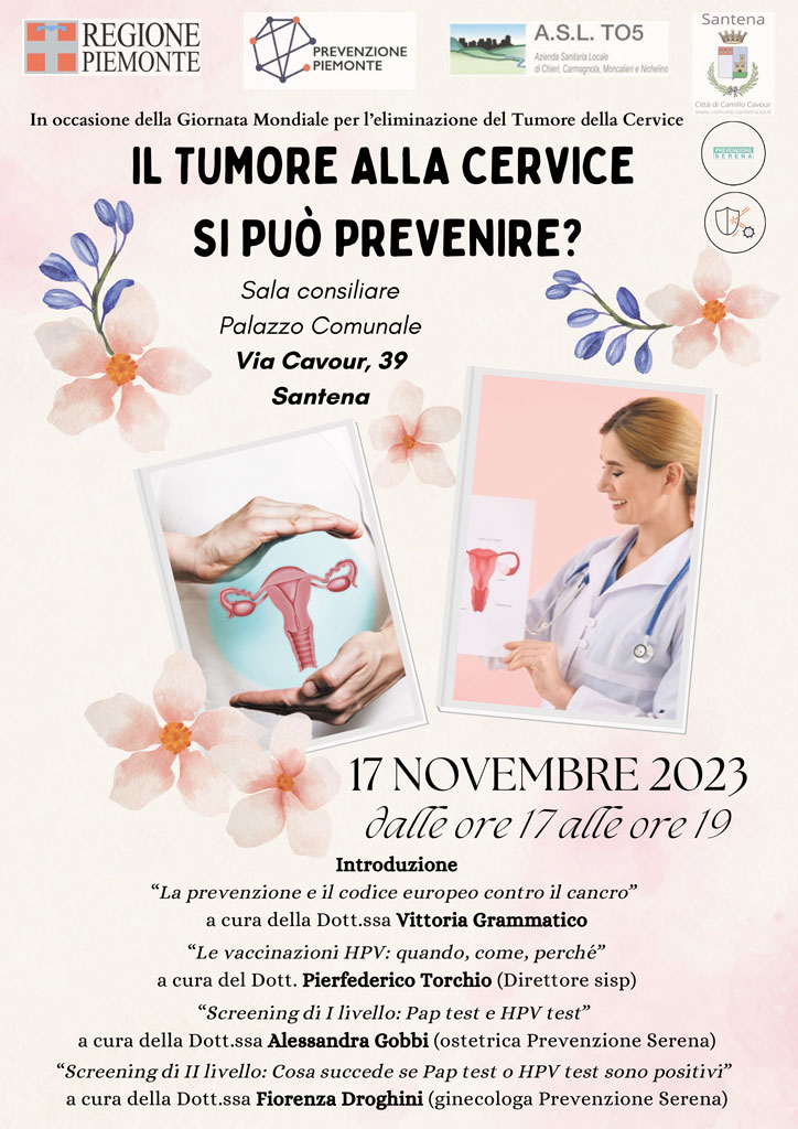 Prevenire il tumore alla cervice: incontro a Santena con esperti dell’Asl To5