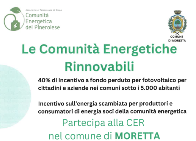 Moretta promuove l’evento “Le comunità energetiche rinnovabili”