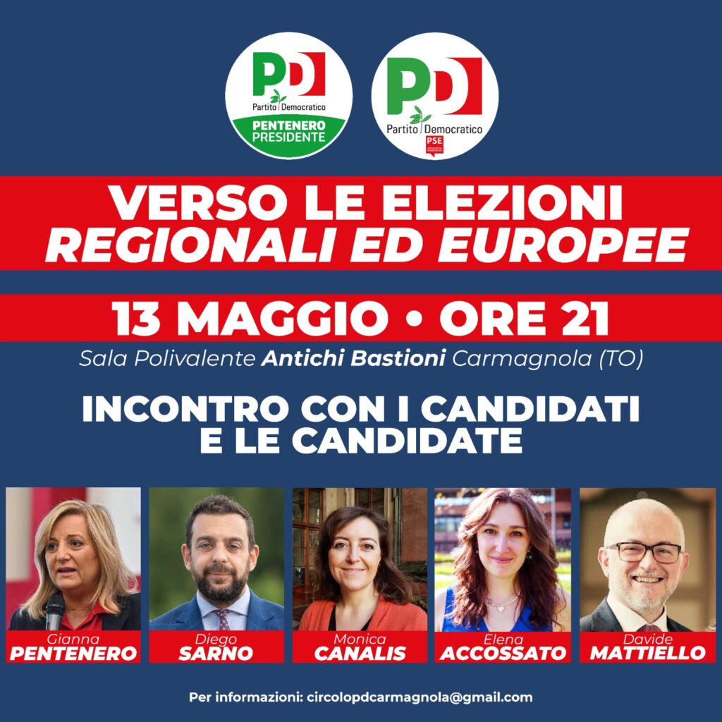 PD: incontro pubblico per le elezioni Regionali ed Europee