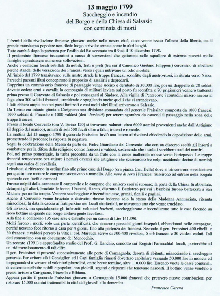 Storia dell'incendio di borgo Salsasio scritta da Francesco Carena