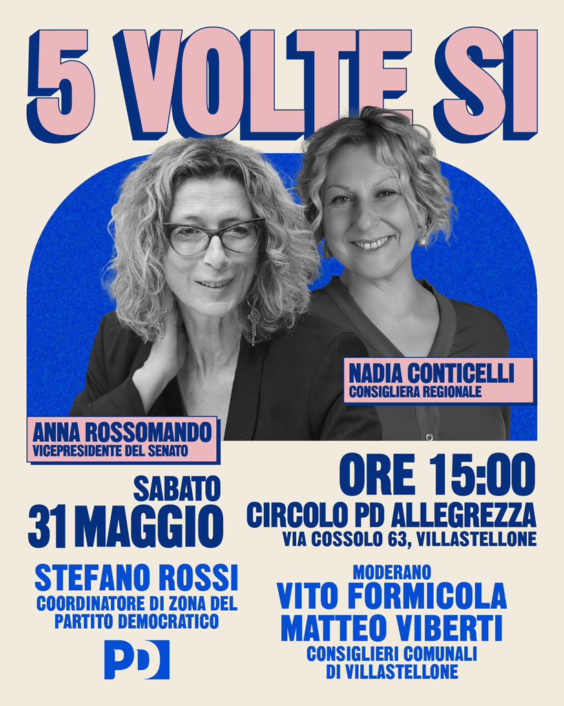 Referendum, i cinque quesiti: incontro a Villastellone con il PD