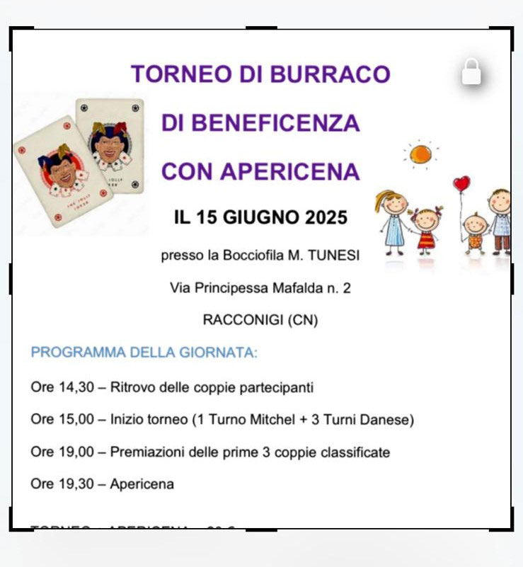 Torneo di Burraco per sostenere i bisognosi a Racconigi