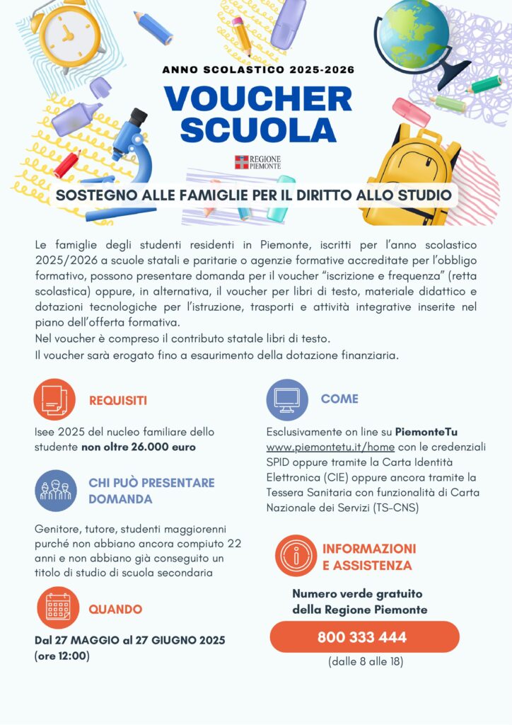 Voucher scuola, a Racconigi è possibile chiedere supporto agli uffici comunali